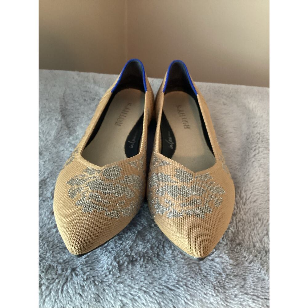 Rothy's Rare Women's Metallic Point Flat Shoes Beige & Silver Size 8 - Picture 3 of 12
